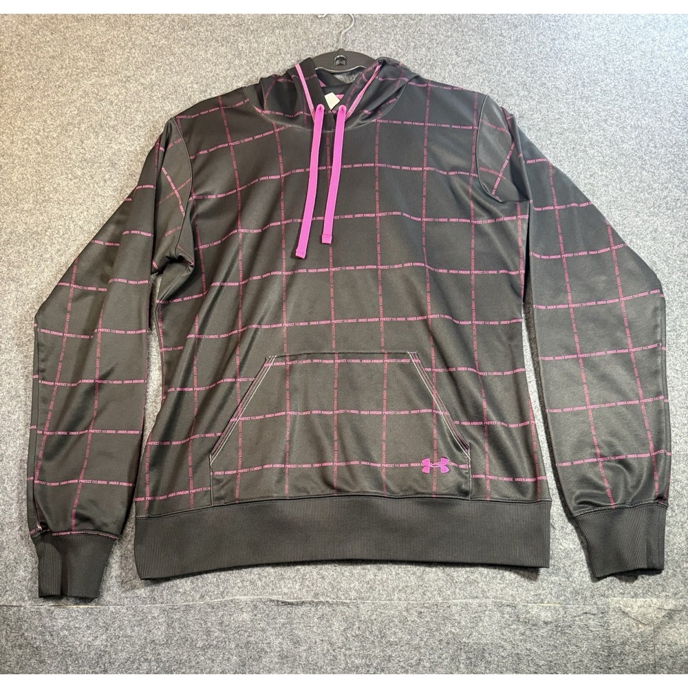 Under Armour Protect This House Hoodie, Black with Pale Pink Grid, Women's MD